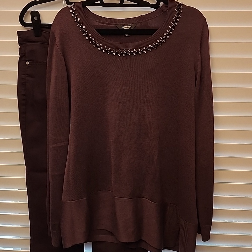 Simply Vera Jeweled Asymmetrical Purple Sweater sz XL